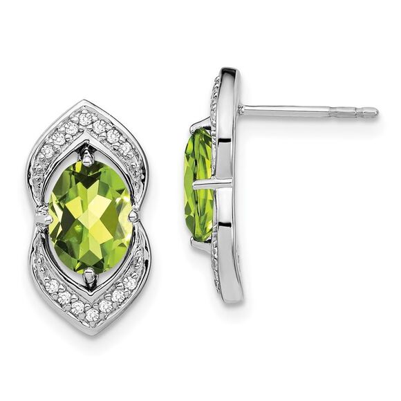 14k White Gold Peridot & Diamond Post Earrings